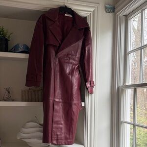 Elegant Maroon faux Leather Trench Coat